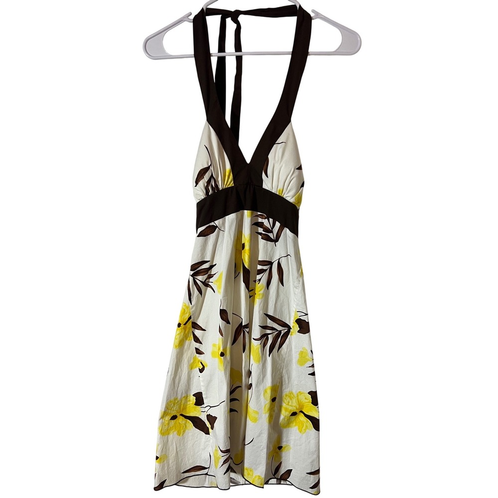 Speechless Halter Dress Size 7 Y2K Floral Empire Waist White Yellow Brown